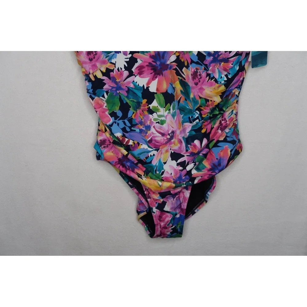 Swim Solutions Garden Dreams One Piece Swimsuit Flutter Sleeve Floral 18 NWT